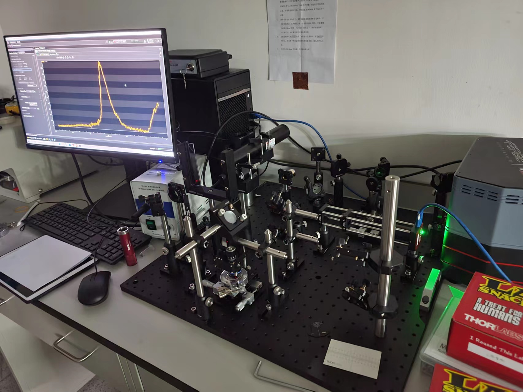 First "amateur" table-top optical microscopy setup built by Qianying. Simple but works!